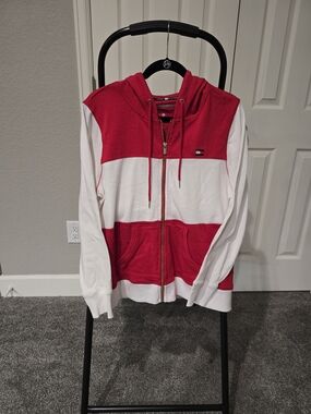 Tommy Hilfiger Red & White Striped Zip Hoodie